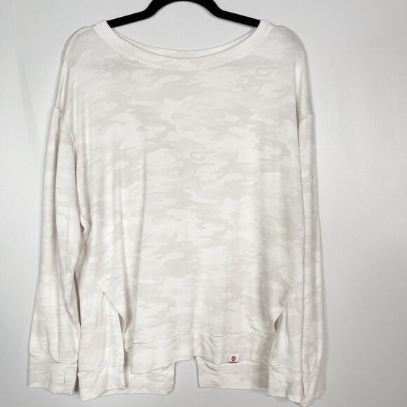 Vimmia Medium M White Soothe Tie Back Camo Print Sweatshirt Crew Neck Keyhole - Picture 1 of 12